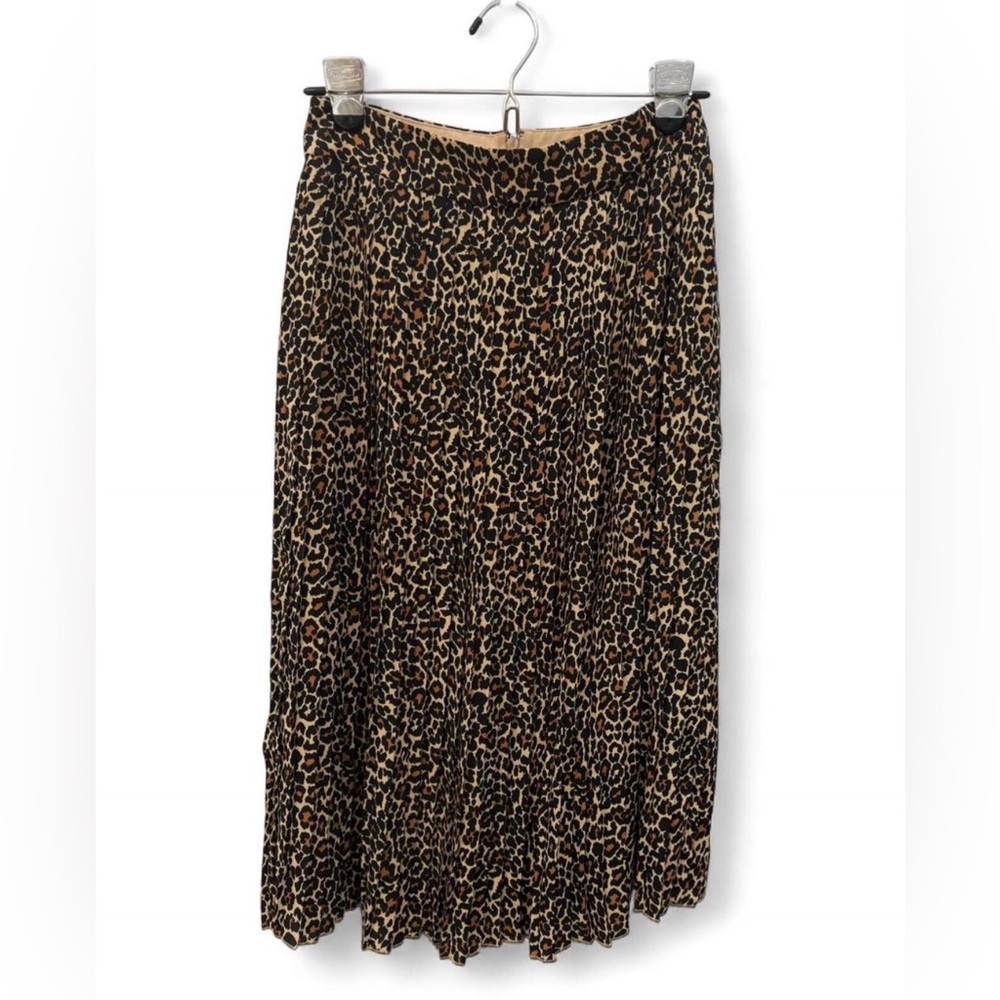 J. Crew Leopard Animal Print Pleated Midi Skirt Size 2 Timeless Chic Versatile